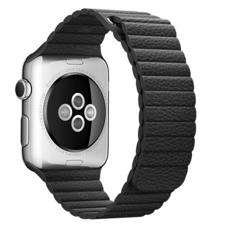 Curea iUni compatibila cu Apple Watch 1/2/3/4/5/6/7, 40mm, Leather Loop, Piele, Black