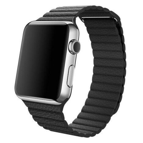 Curea iUni compatibila cu Apple Watch 1/2/3/4/5/6/7, 40mm, Leather Loop, Piele, Black